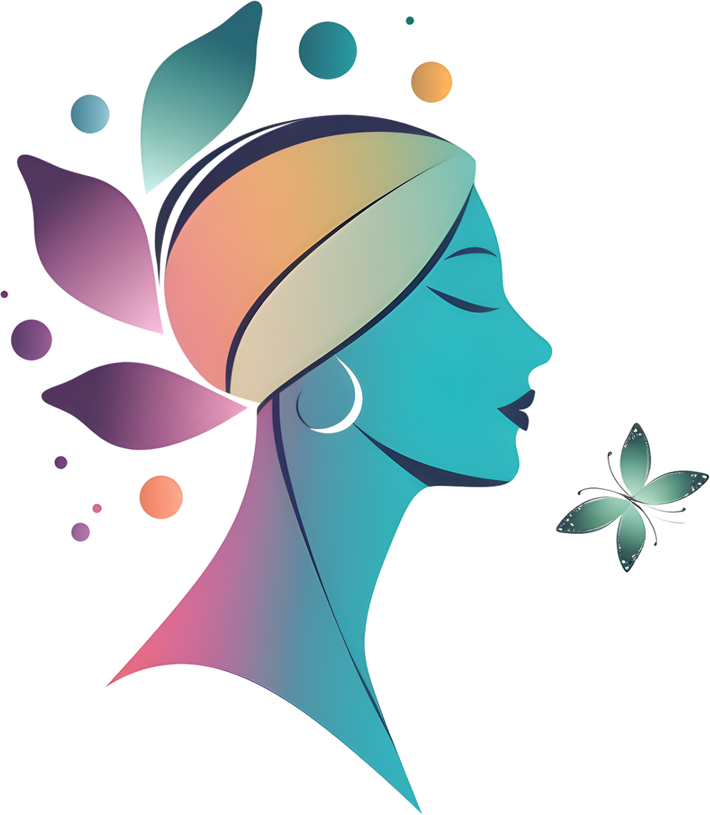 Beautiful woman face with a butterfly in her hair. Vector illustration.